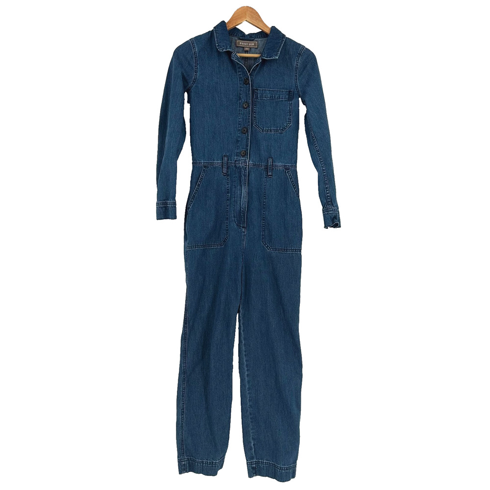 J Crew Point Sur Denim Coveralls‎ Womens Small Boilersuit Work Utility Mechanic